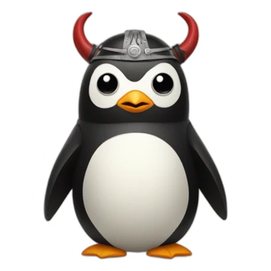 penguin with face wearing samurai helmet with big horns sticker