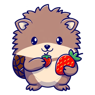 Hedgehog holding a strawberry sticker