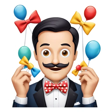 Icon for Comedy Movie: A vintage movie poster-style design with humorous elements like an oversized bow tie and funny props. Include exaggerated expressions, silly antics, and bright colors. The background should be playful and lively with a retro, cheerful cinematic vibe. Transparent background. sticker