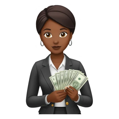 Black female bank teller holding money sticker