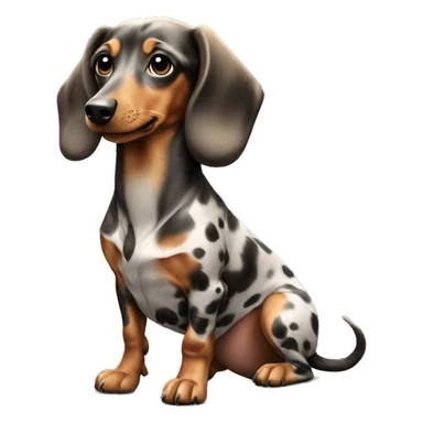 Generate an emoji of a dog of the Dachshund Longhair breed with a spotted color showing a like with its paw  sticker