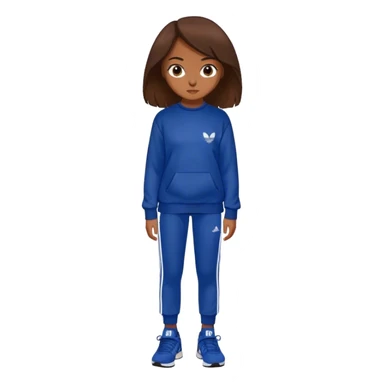 Girl with brown hair, brown eyes a dark blue pullover, brown adidas shoes  sticker