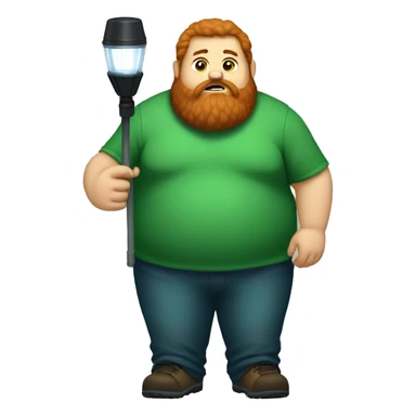 caseoh, man, very fat, 500lbs, red hair, long beard, full body, holding a flashlight, green background sticker