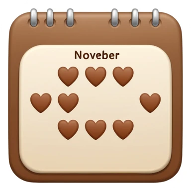 .make a November  1-30 2025 mini calendar with right brown hearts with cream colored dates wi rounded cornersI 
 sticker