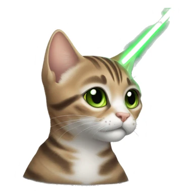 Tabby cat dark grey brown green eyes with light saber sticker