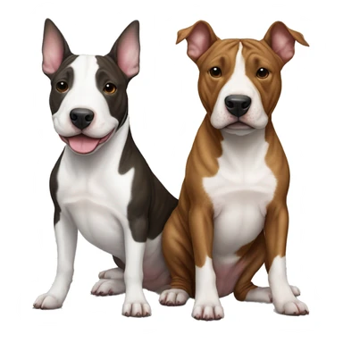 female brindle bull terrier and male white bull terrier next to each other sticker