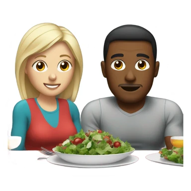 emoji Sporty white couple, man and woman in sportswear, sitting at Christmas holiday dinner table only salads sticker
