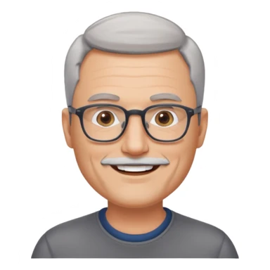 54 year old man, short shaved grey hair, full short shaved beard stuble, glasses sticker