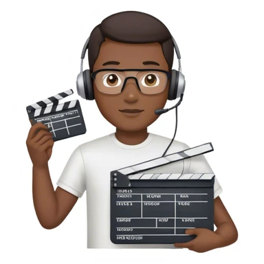 asian male movie director wear headset, tsirts who holds a movie slate sticker
