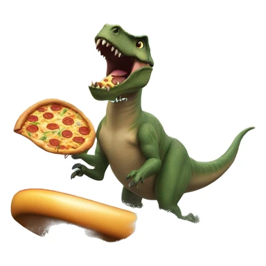 Dinosaur surfing while eating pizza in a flooded city sticker