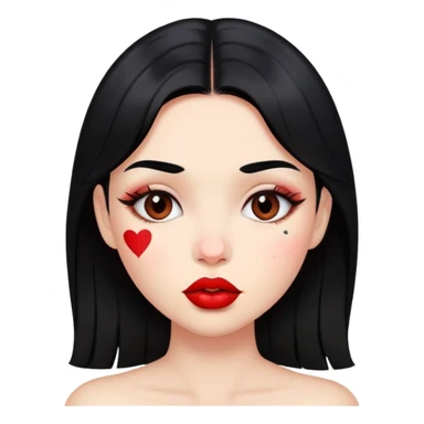 Girl with black hair who has lipstick kiss marks on her cheeks sticker