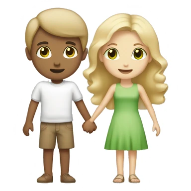 blonde girl with green eyes holding hands with boy with brown hair and brown eyes sticker