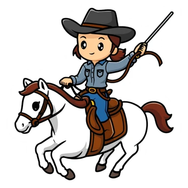 girl wearing cowboy hat riding a horse holding a whip sticker