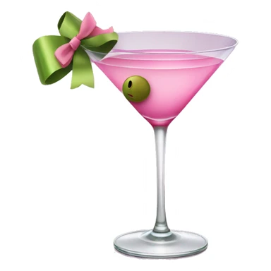 martini garnished with olive in pink bow-wrapped glass sticker