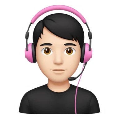 guy with black hair, black shirt and pink headset sticker