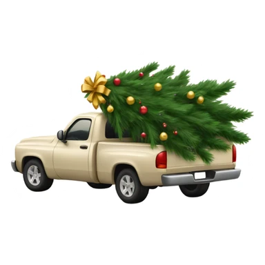 Beige pickup truck carrying decorated christmas tree sticker