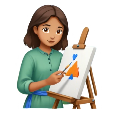 young painter girl  draws copy from life in the mountains sticker