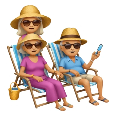 an emoji that shows elderly one woman and one man, both are retired and are lying in sun-chairs at the beach to recover from retiring-stress sticker