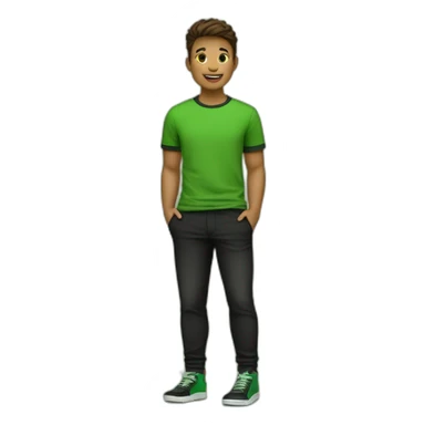 jongen met een bruine huisdkleur en groen en t-shirt en zwarte broek en zwarte schoenen sticker