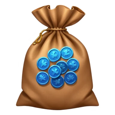 blue coins inside an opened brown money bag  sticker