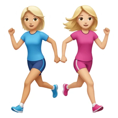 2 white women running holding hands one blonde one brunette sticker