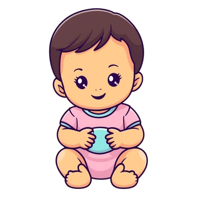 smiling baby girl with big eyes, medium skin tone, and dark hair sticker