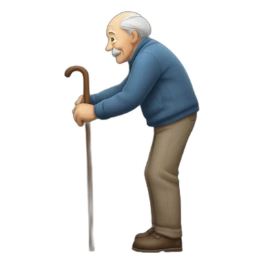 Old man leaning on a walking cane holding his back with the other hand sticker