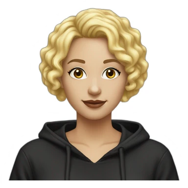 it woman blonde Bob Haircut lite Curly no glasses black outfit hoodies sticker