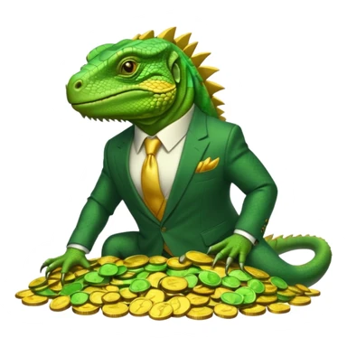 capitalist iguana in suit lying on coins sticker