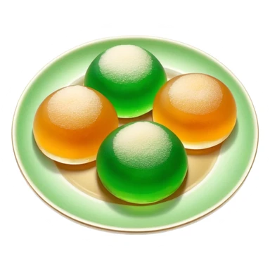 four green spherical warabi mochi on the plate sticker