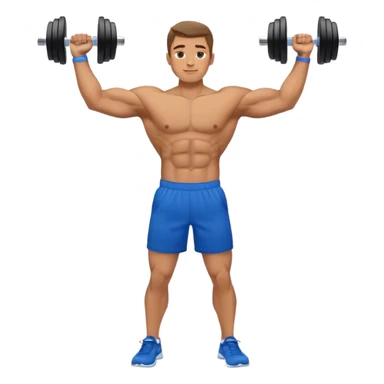 man with blue shorts doing side-lateral raise (T pose) with light dumbbells sticker