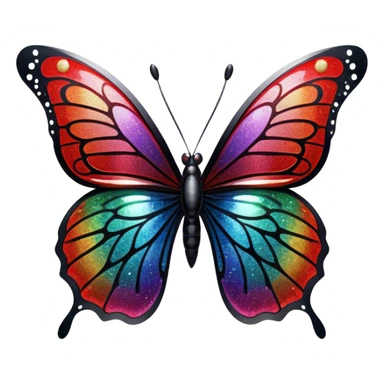 sparkly edgy black and red glittery iridescent rainbow transparent butterfly with detailed intricate patterns sticker