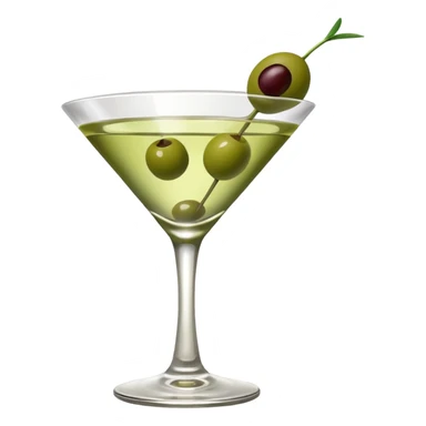 martini glass with 3 olives. no straw, just 1 stick that the olives will be stuck on. olives should have the same size. no leaves at all. liquid should be more white/clear than green sticker