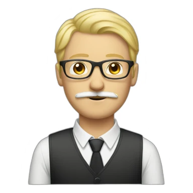 tall blonde man with glasses and mustache sticker