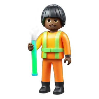 Playmobil wearing neon light clothes, HOLDING A NEON TUBE LIGHT  sticker
