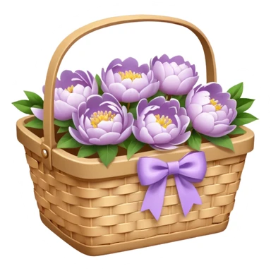 White Picnic basket with lilac bow and white peonies inside sticker