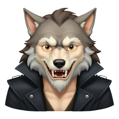Fenrir Greyback in harry potter, black open chest coat, wolf face, pointed ear, bared teeth sticker