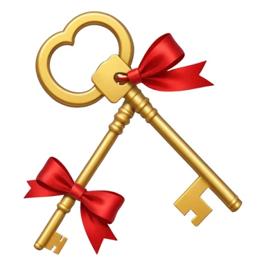 gold two keys tied with a red bow sticker