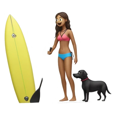 stand up paddle board with girl with black dog  sticker