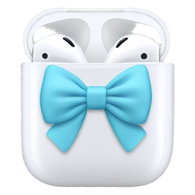 white airpod maxes with light blue bow sticker