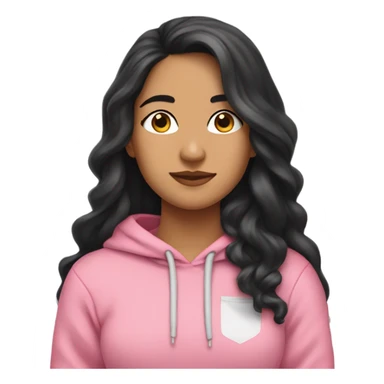Pretty Latina girl with long black wavy hair in a pink hoodie looking down towards the left with her hands in her pocket  sticker