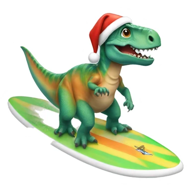 Dinosaur with Santa hat riding a surfboard sticker