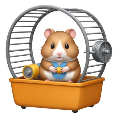 Hamster in plastic cage with hamster wheel sticker