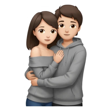 парень брюнет с короткой стрижкой в сером худи, обнимает девушку брюнетку с длинными прямыми волосами в коричневой кофте со спущенными плечами, sticker