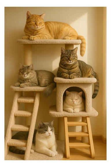 cats relaxing in a vertical playhouse sticker