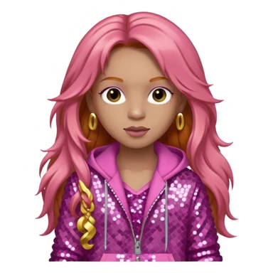 Ice Spice, Rapper (b.2000) with long ginger hair, pink sequin outfit sticker