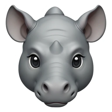 cinematic-noble-cute-rhino-portrait-emoji,slate-grey-hide-poised-and-regal,-with-a-massive,-powerful-build-and-a-thick,--deep-set-soulful-piercing-eyes,-simplified-yet-sharp-and-sophisticated-features,-highly-detailed,-large-black-eyes, white horn, front facing, zoomed out showing shoulders sticker