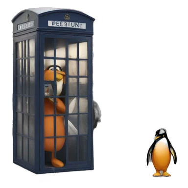 penguin in london phone box sticker