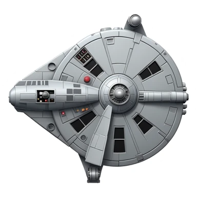 Halcón Milenario de Star Wars, spaceship with circular cockpit and antenna details, gray colors, cartoonish look sticker