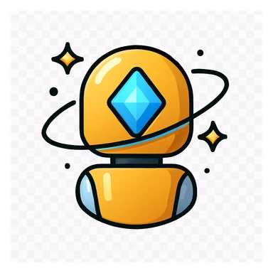 minimalist premium AI assistant icon, metallic gradients, glowing crystal core, orbiting tech swirls, futuristic UI inspiration, spark or pulse energy, dark background, ultra clean vector style, no text, centered, 1:1 aspect ratio sticker